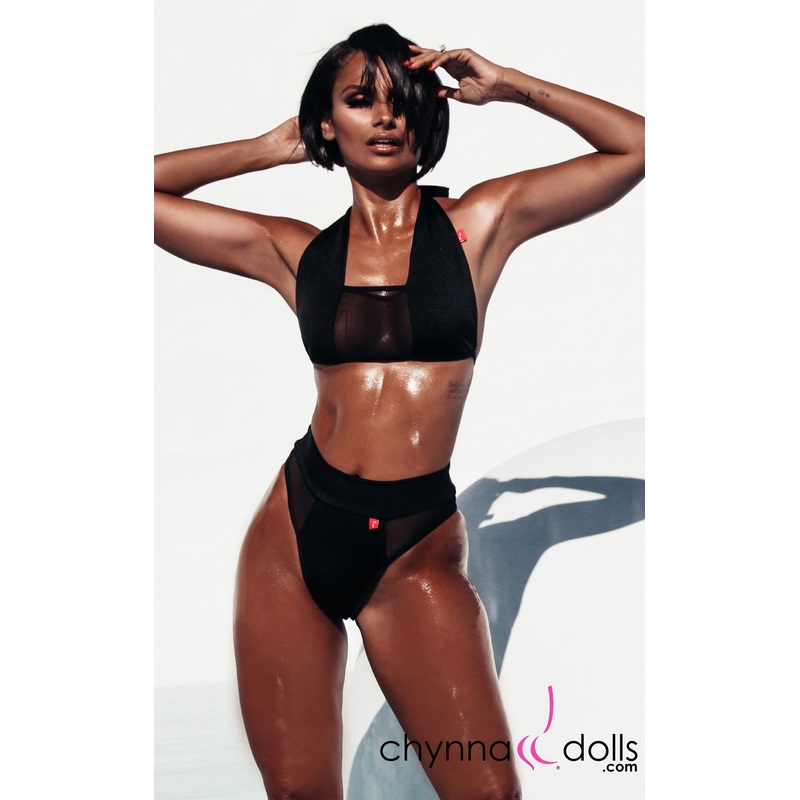 Nina: High Cut Swimsuit with Mesh Details in Black
