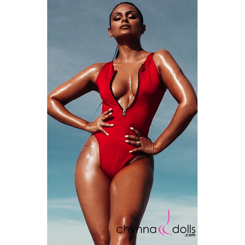 Naz: Zip Front One Piece in Red