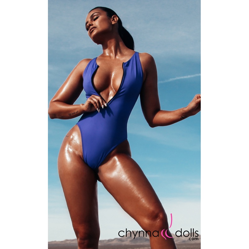 Naz: Zip Front One Piece in Royal Blue