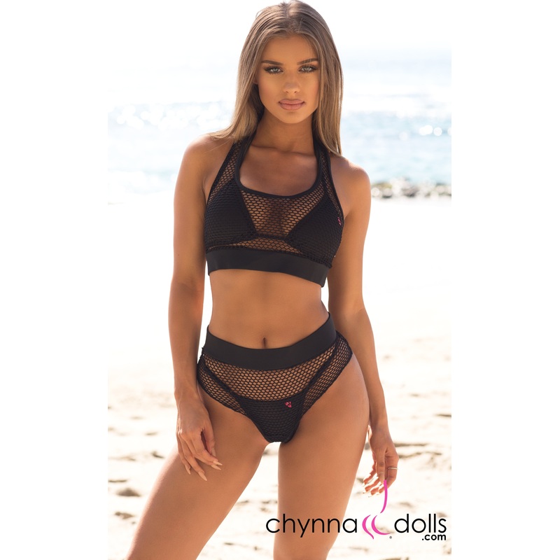 Nola: Two Piece Fishnet Bikini Cover up in Black