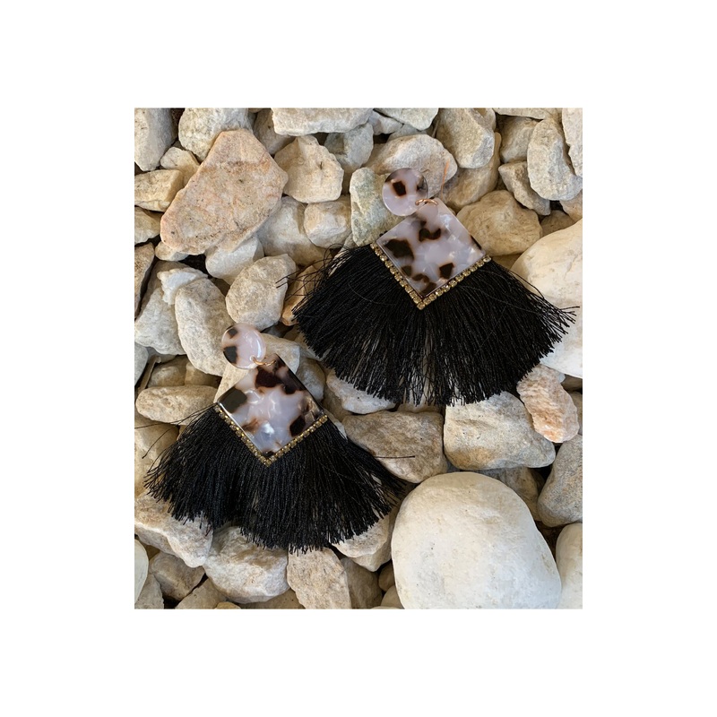 Earring: Black Marble Tassel
