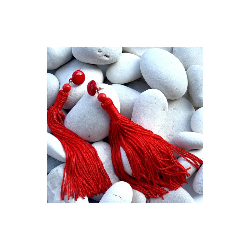 Earring: Long Tassel Earrings in Red, Royal Blue and Neon Pink
