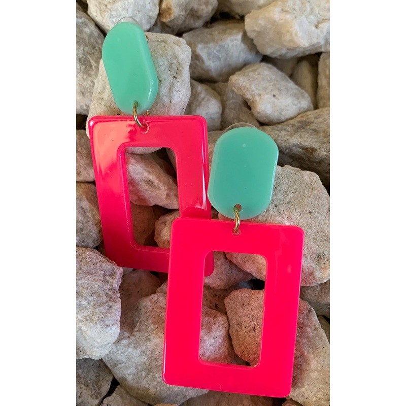 Earring: Neon Pink and Blue Block