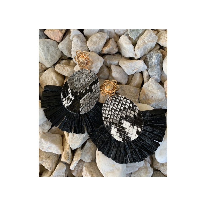Earring: Oval Tassel Snakeskin