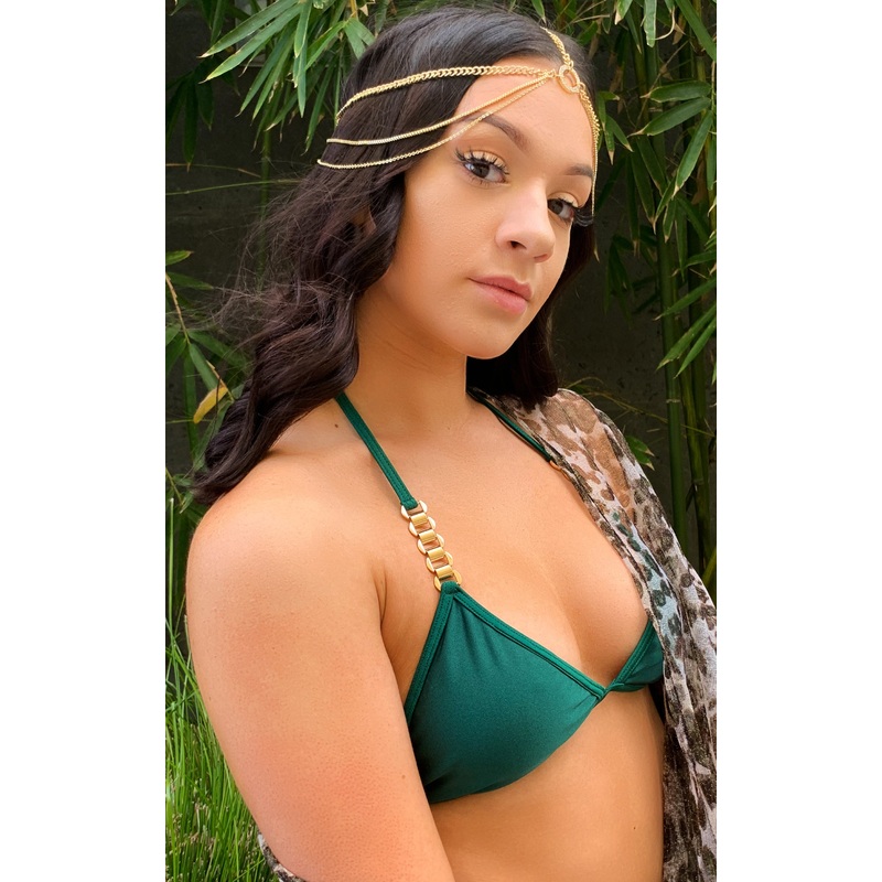Gold Head Chain with Rhinestone and Gold Ring