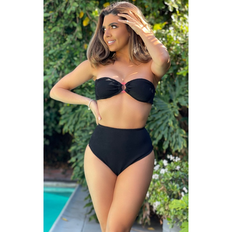 Italia: High Waisted Bikini in Black Crinkle