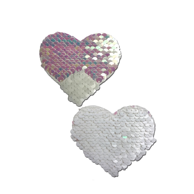 Pastease: Pearl & White Color Changing Sequin Heart Pasties