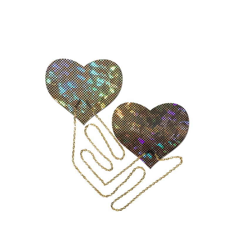 Pastease: Shattered Glass Disco Ball Gold Heart Pasties With Chains