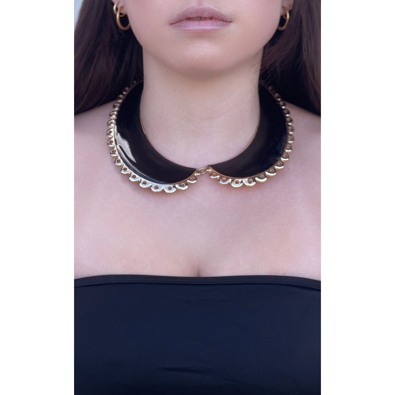 NECKLACE: Black Collar Necklace with Gold Detail
