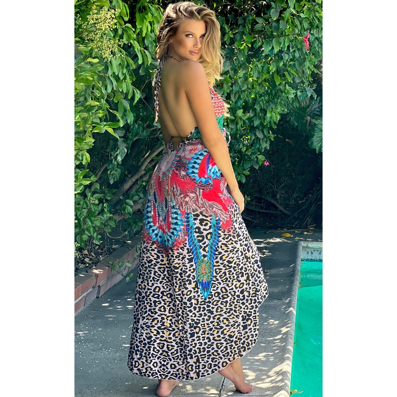 Nicole: V-Neck Maxi Dress in Pink Multiprint