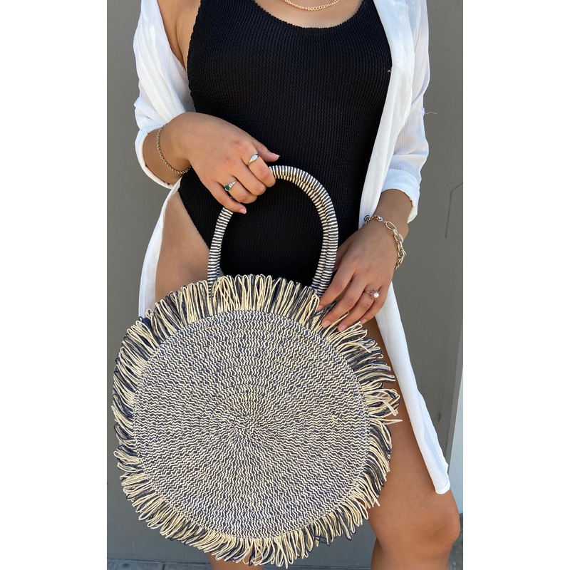 Round Tassel Edge Straw Bag