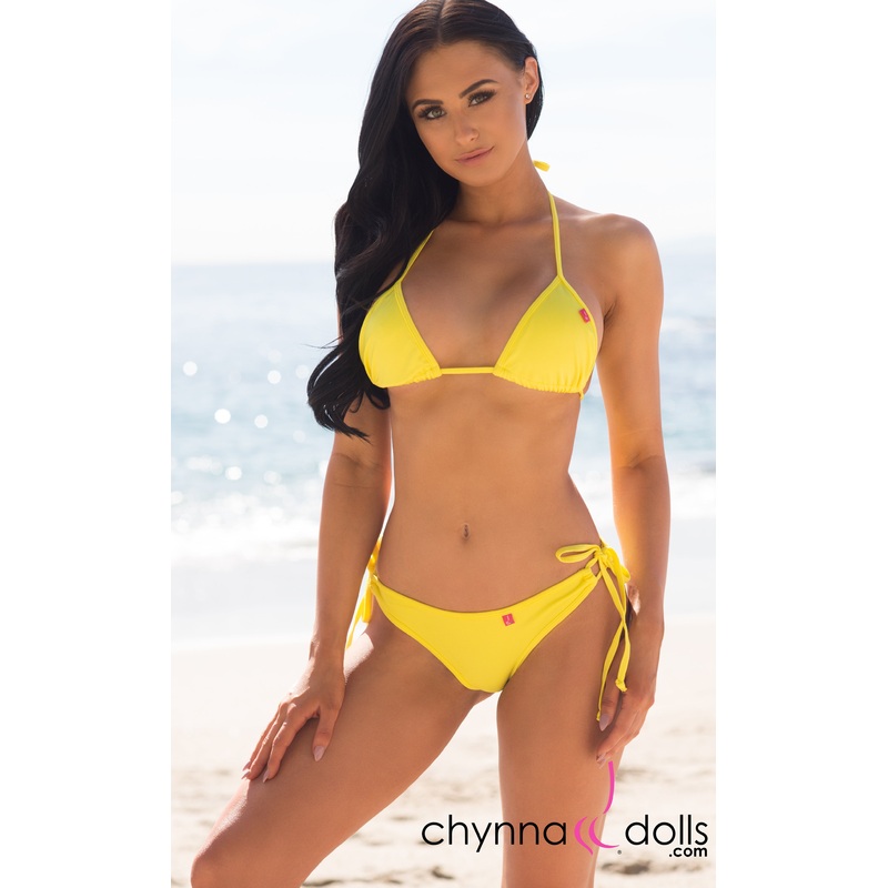 Hermosa: Double String Swimsuit in Solid Yellow