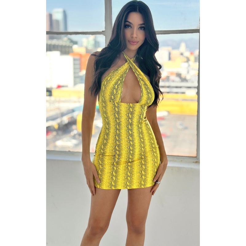 Lyla:Multi-Way Mini-Dress in Yellow Venom