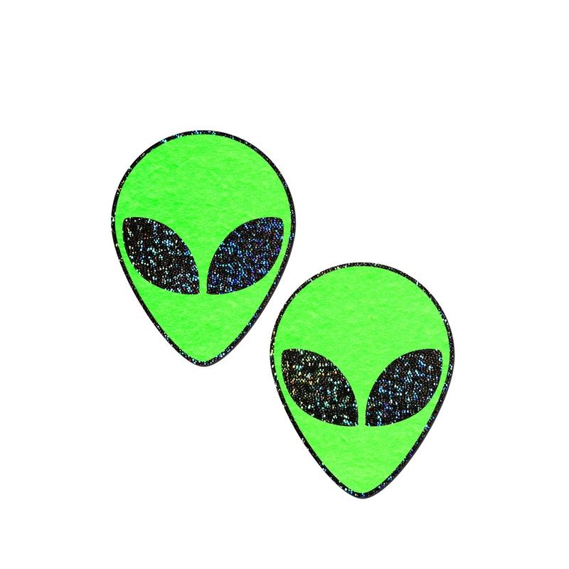 Pastease: Neon Green Alien/Glow in the Dark with Glittering Black Eyes Pasties