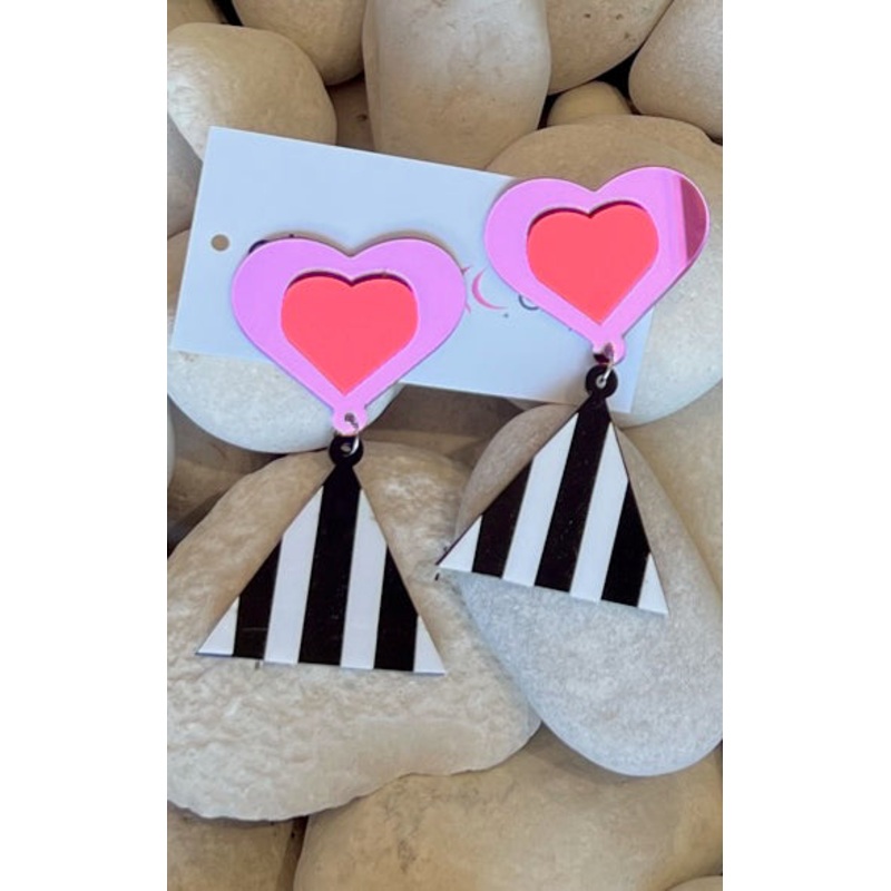 Earring: Acrylic Mirrored Heart/Striped Triangle Earrings