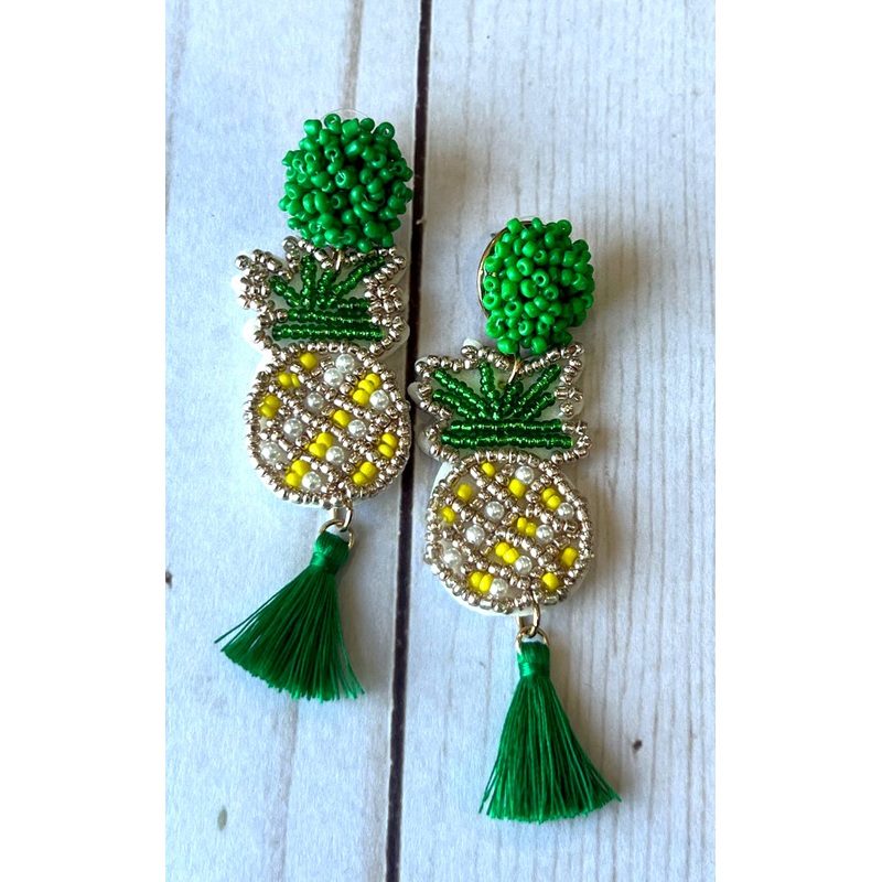 Earring: Beaded Pineapple with Tassel Earrings
