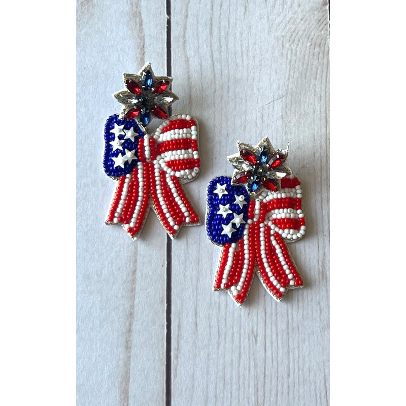 Earring: USA Beaded Bow Earrings