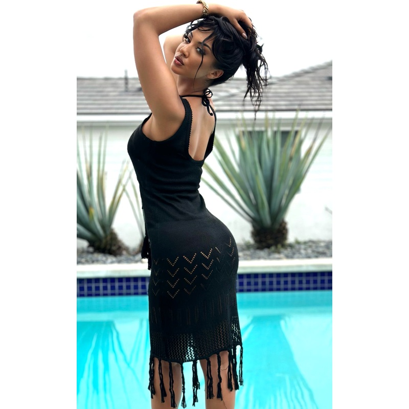 Kira: Crochet Midi Dress Cover-up in Black