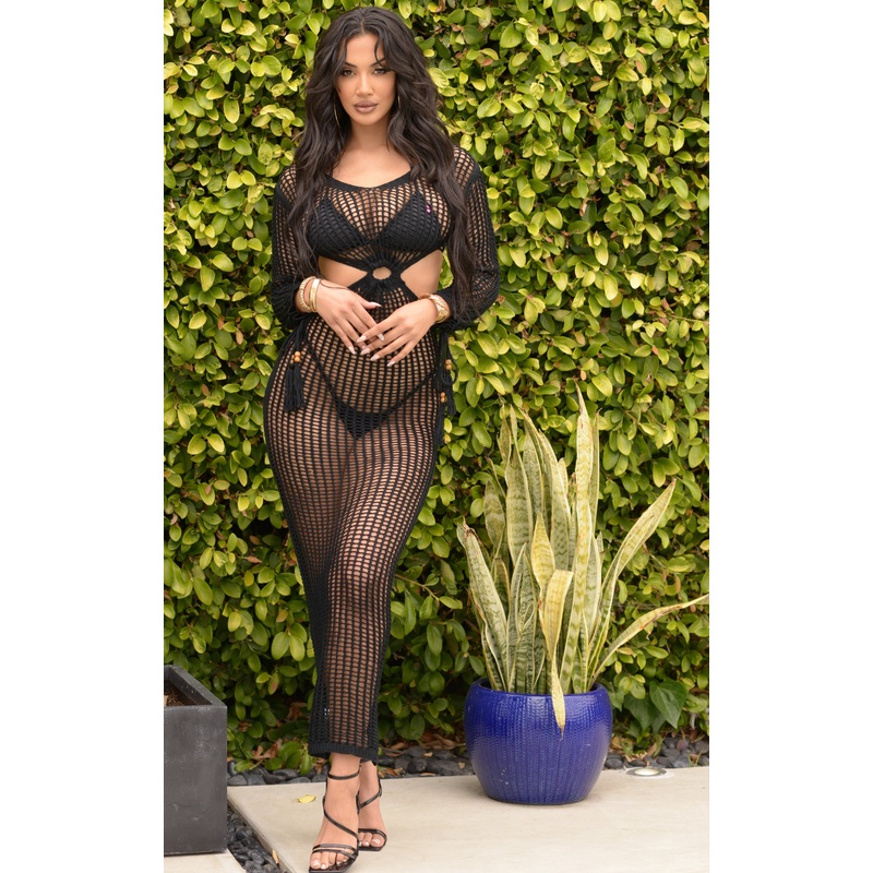 NADIA: Crochet Maxi Dress Cover-up in Black