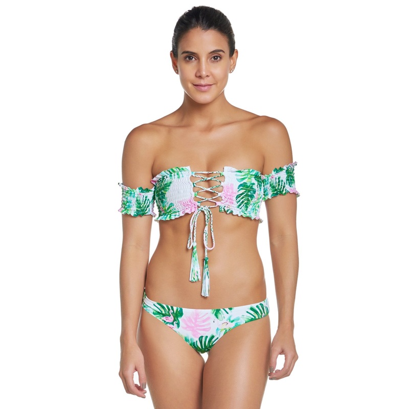 PilyQ Mingos Smocked Off the Shoulder Bikini Top