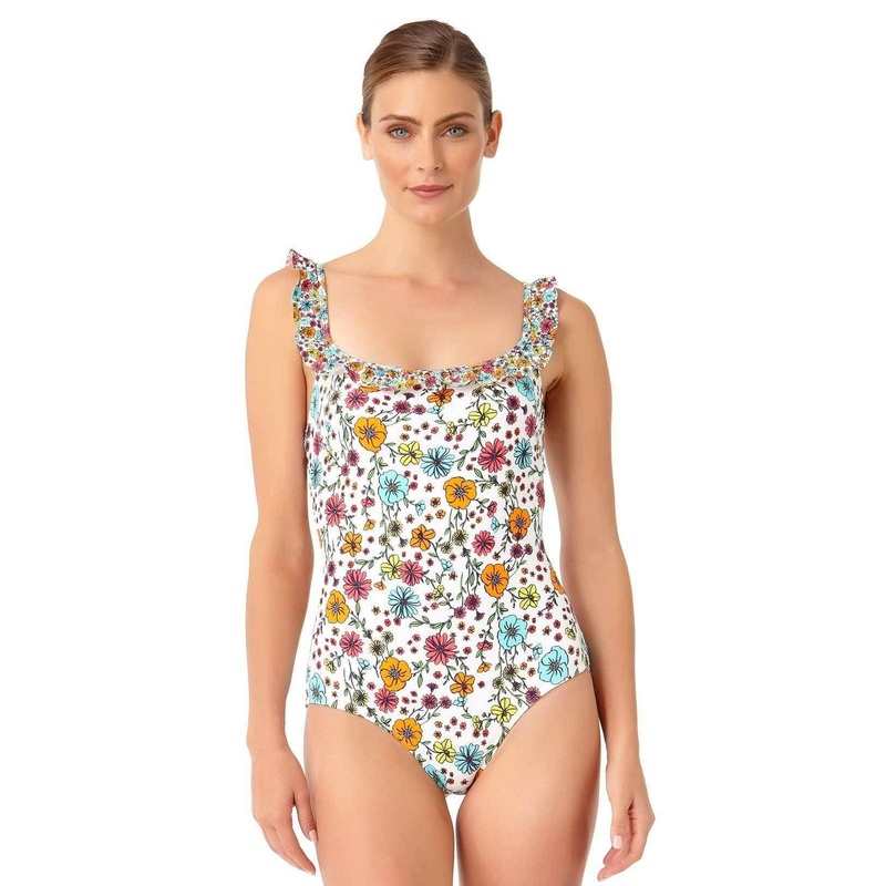 Anne Cole Lazy Daisy Flounce One Piece Swimsuit In White