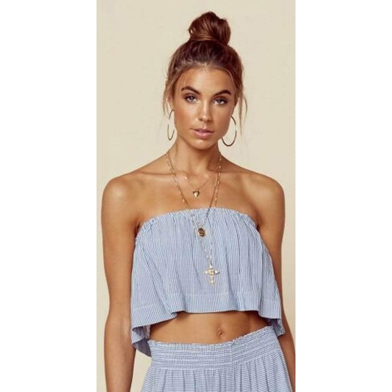 Blue Life Denim Stripe Lina Frill Top T080-2017-DNMST