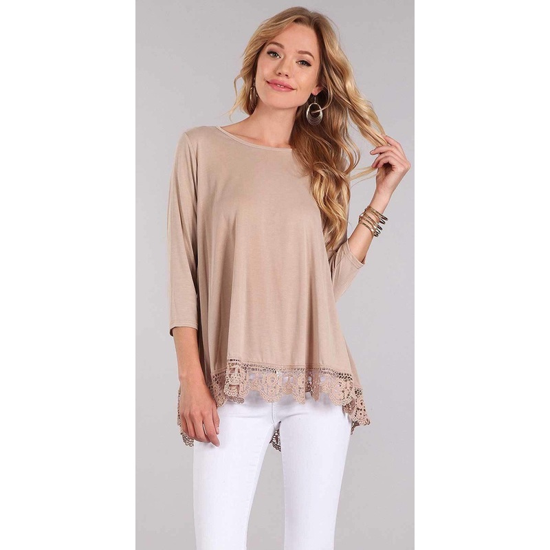Chris and Carol Lace Bottom Trim with 3/4 Sleeves In Beige CTB018