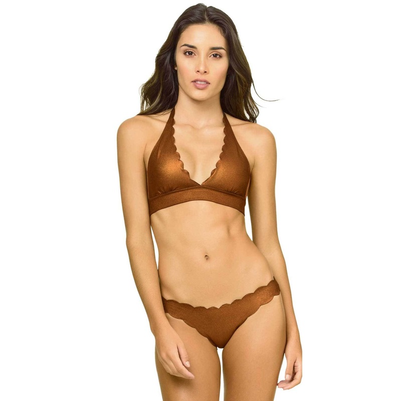 PilyQ Reversible Wave Full Cut Bikini Bottom in Copper