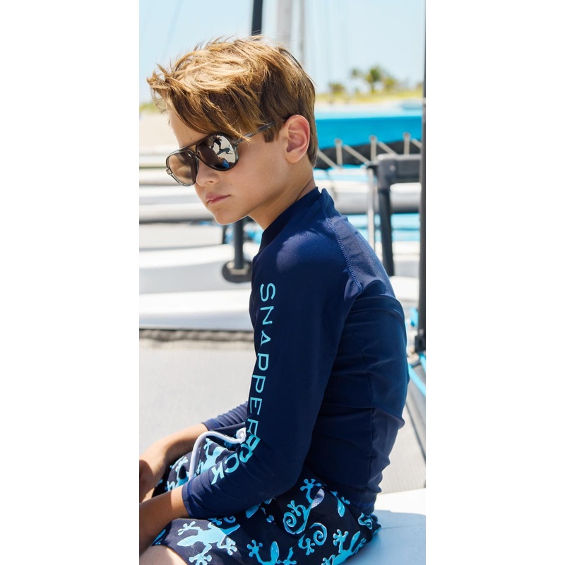 Snapperrock Boy's Arm Band Long Sleeve Rashguard Top in Navy B20053L