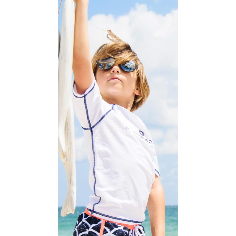 Snapperrock Boy's Short Sleeve Rashguard Top in White 125