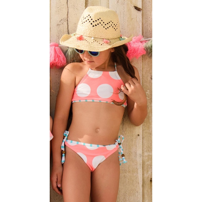 Snapperrock Girl's Neon Coral Spots Halter Bikini Set G15042