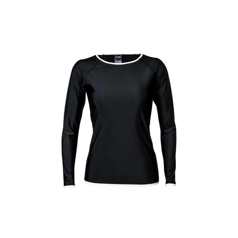 Snapperrock Ladies Black with White Trim Rashguard Top L20002L
