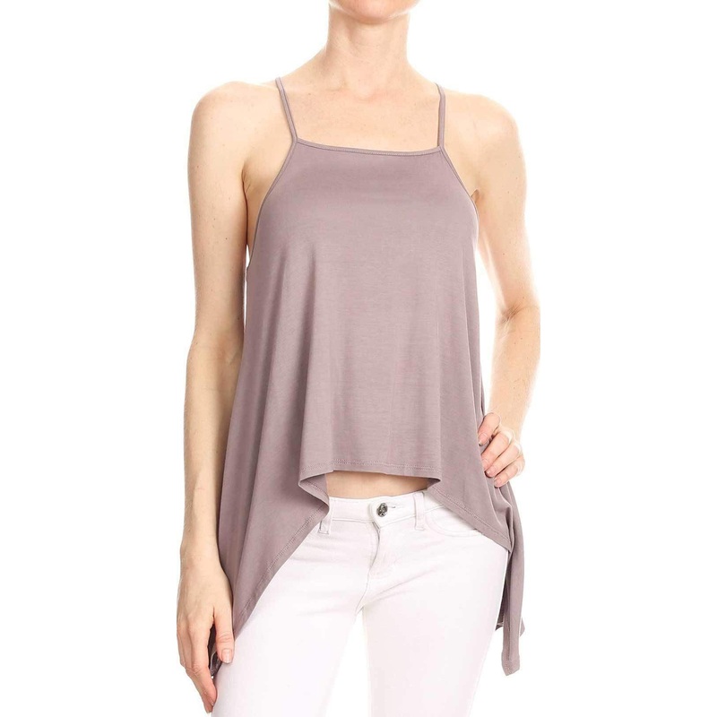 Bear Dance Solid Spaghetti Strap Top in Purple Grey T2440