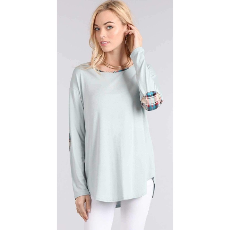 Chris and Carol Elbow Patch Long Sleeve Knit Top 160104T