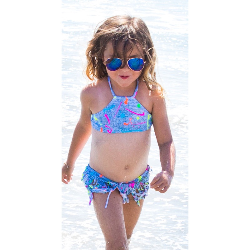 PilyQ Girl's Splatter Paint High Neck Fringe Bikini Set