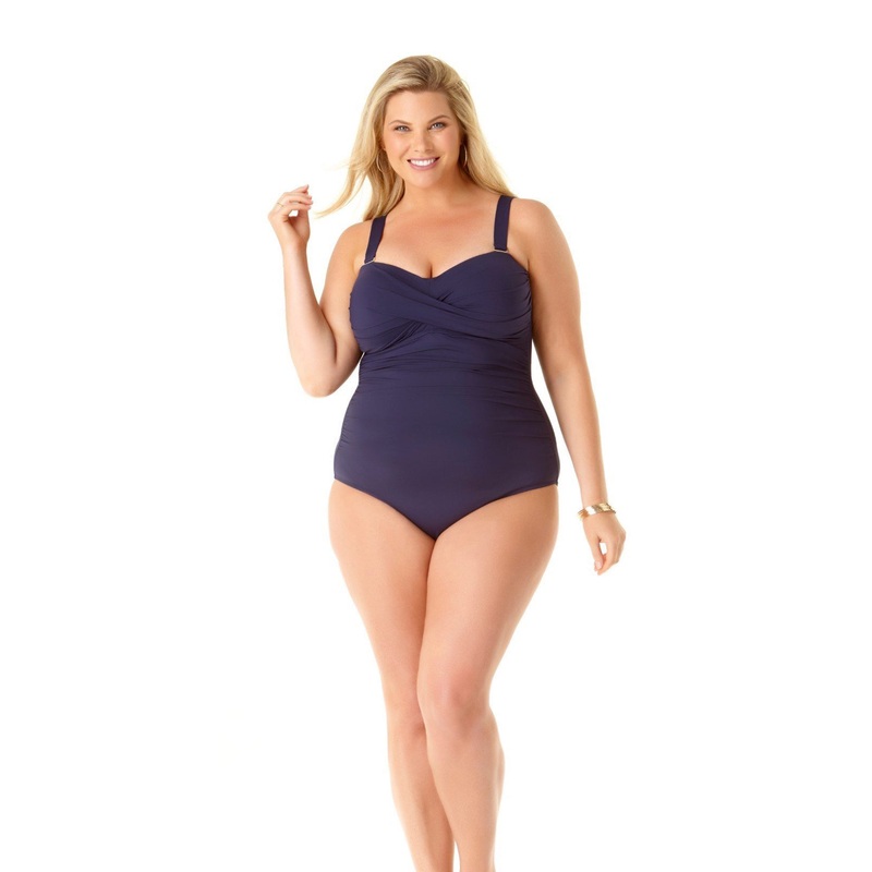 Anne Cole Plus Size Twist Front Shirred Bandeau One Piece Swimsuit