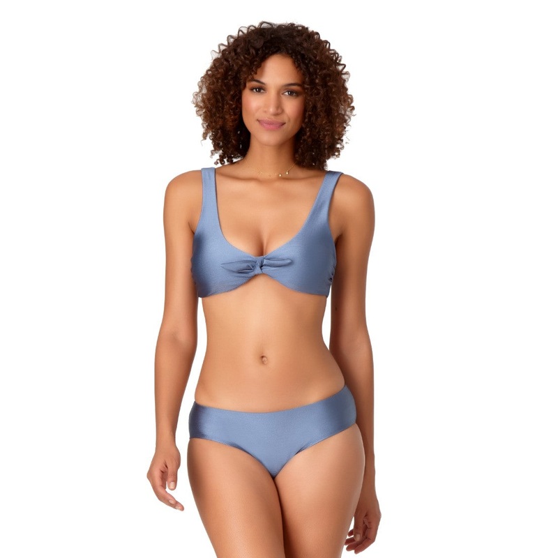 Anne Cole Studio Tie Front Deep Scoop Bikini Top in Pewter