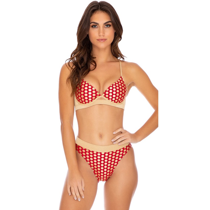 Luli Fama Dotted Delight Underwire Top in Ruby Red