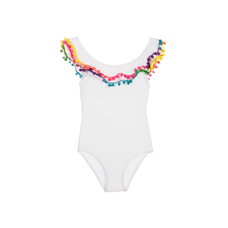 PilyQ Girls Cotton Candy Pom Pom One Piece In White