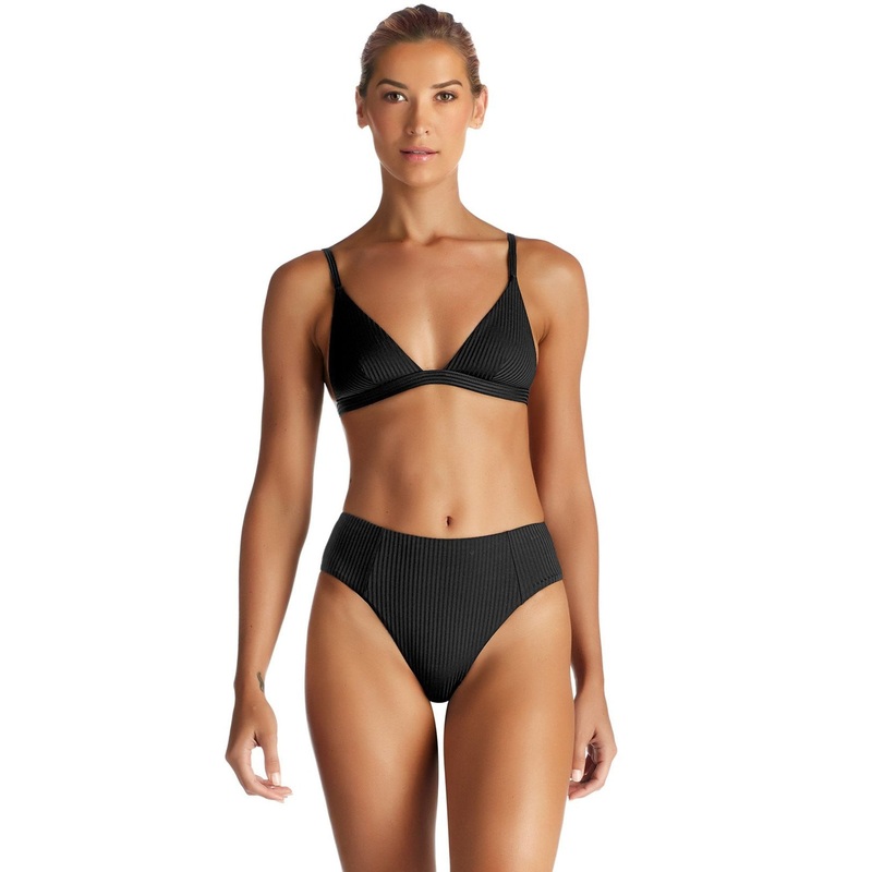 Vitamin A EcoRib Moss Triangle Bikini Top in Black
