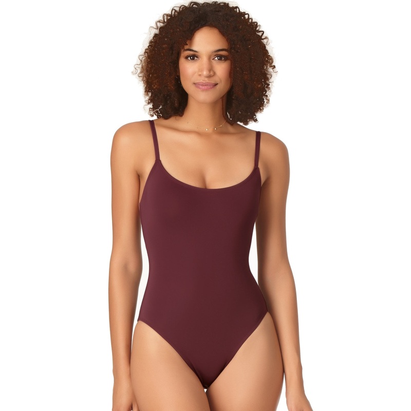 Anne Cole Studio Solid Vintage Lingerie Maillot Swimsuit in Plum
