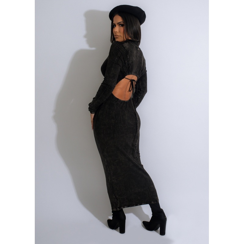Can I Get It Ribbed Midi Dress Black
