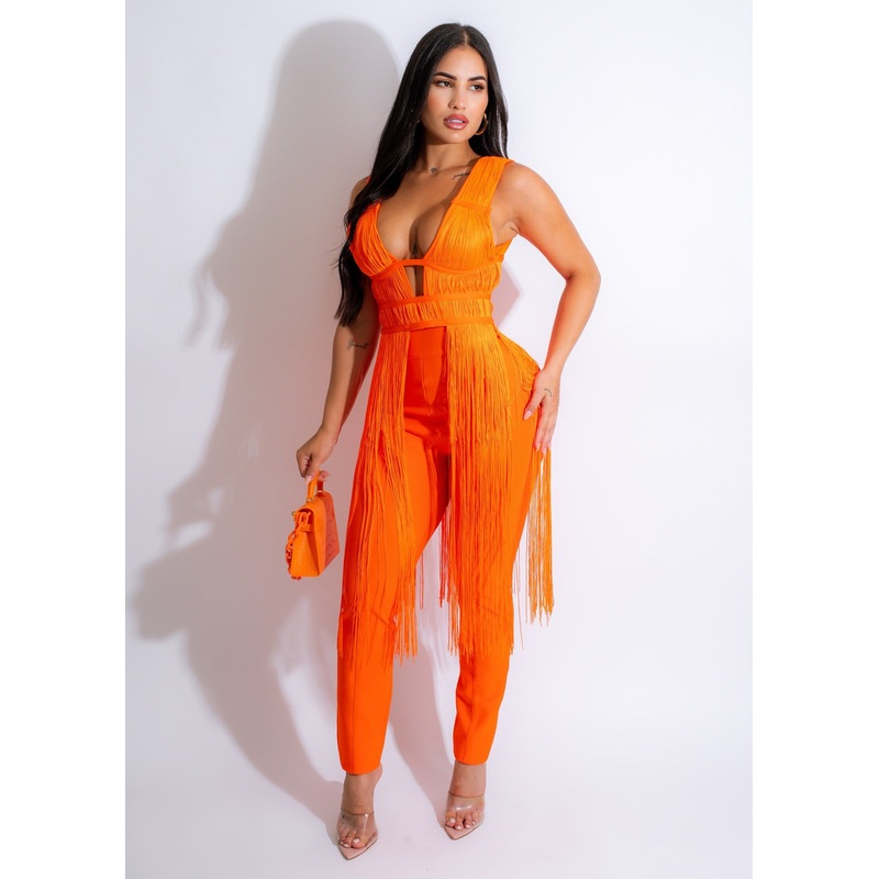 Exclusive Bandage Fringe Pant Set Orange