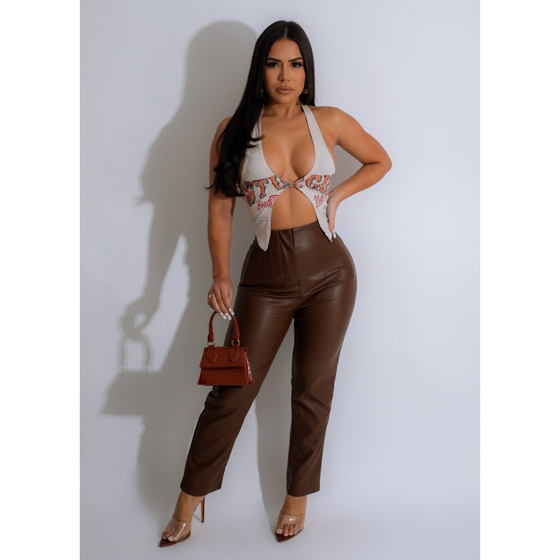 Love The Chase Faux Leather Pants Brown