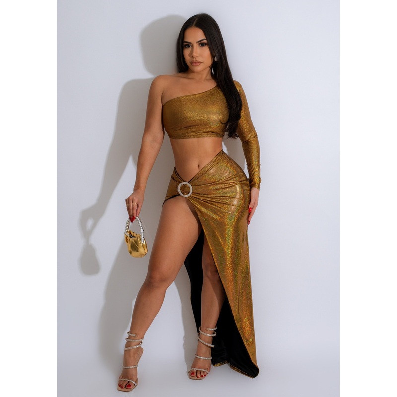 One And Only Glitter Skirt Set Gold