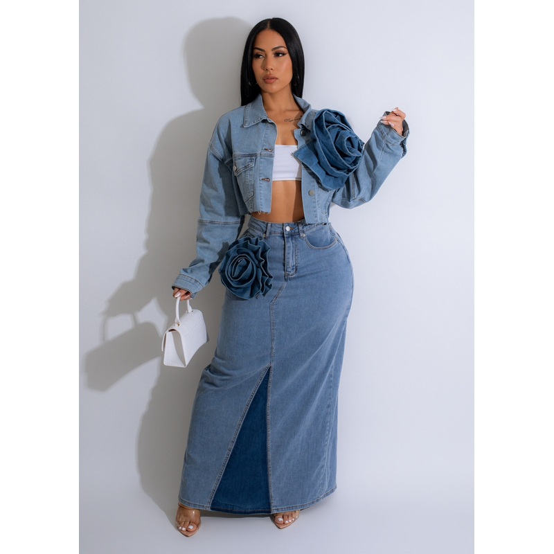 Pay Attention Denim Skirt Set