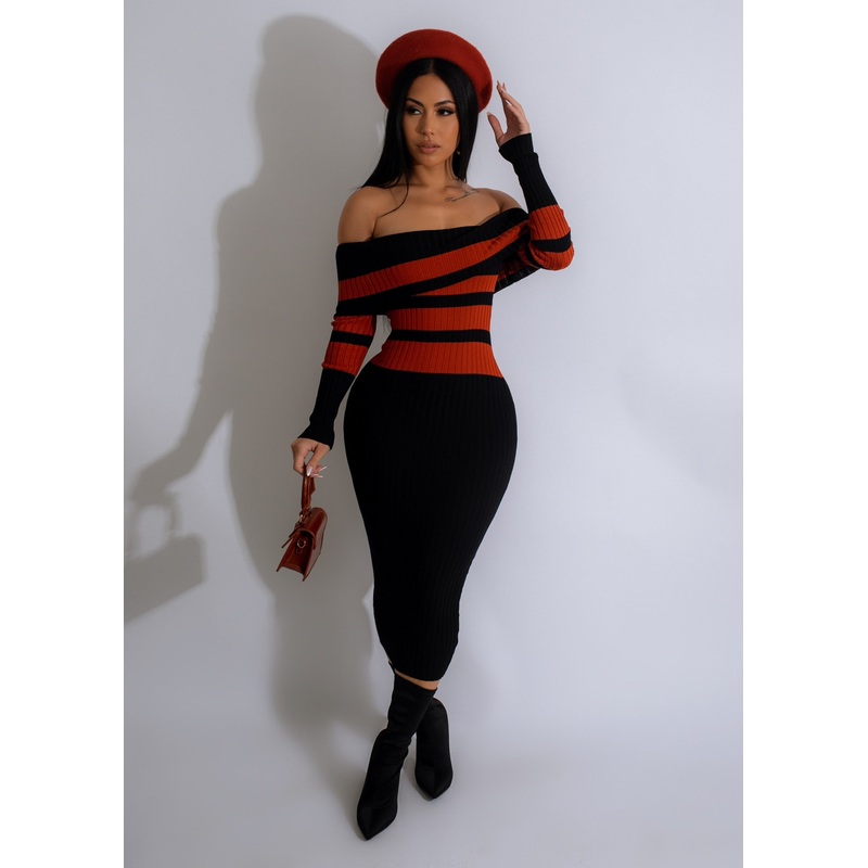 Rome Night Knitted Midi Dress Orange