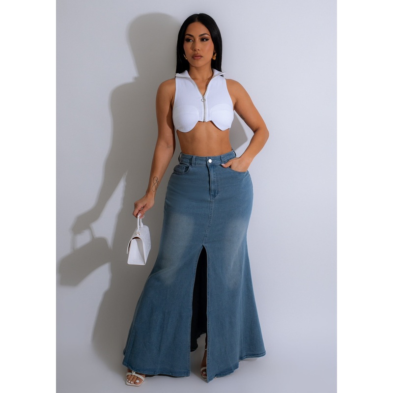 She's On Trend Denim Maxi Skirt