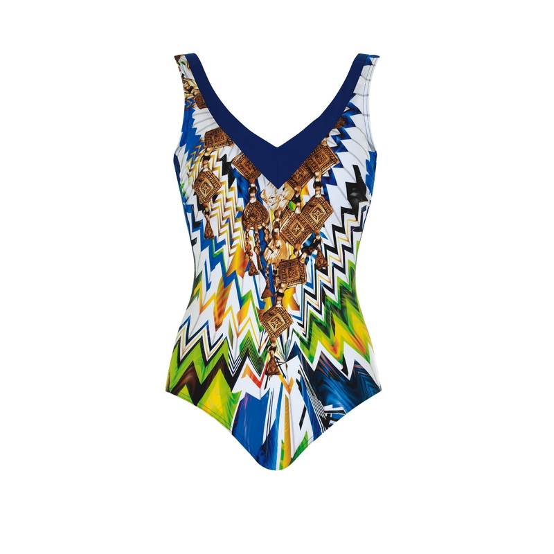 Sunflair V Neck Geo Natural One Piece Swimsuit