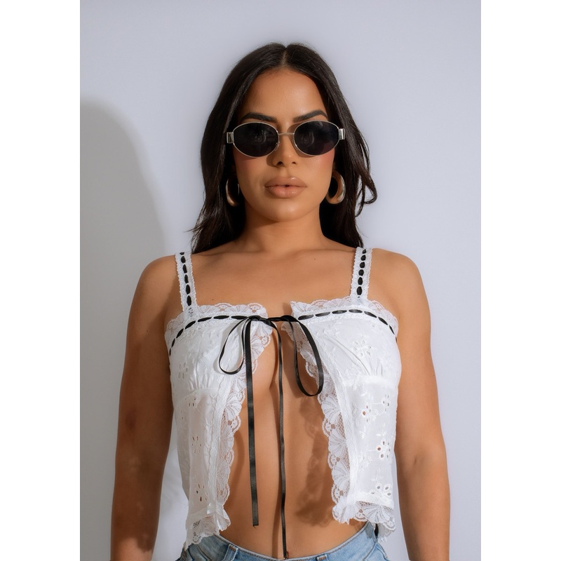 Burning Love Lace Crop Top White